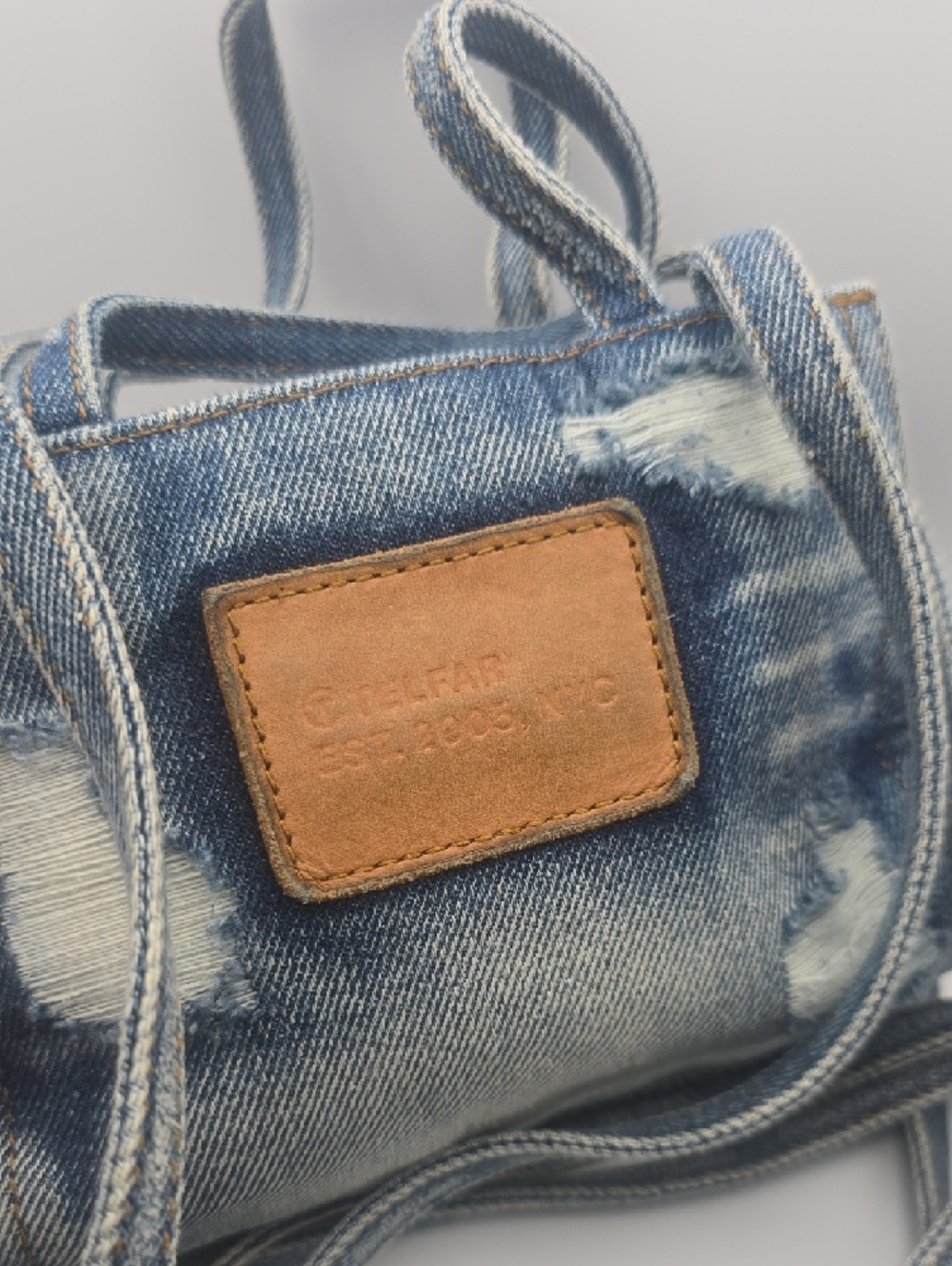 Telfar Small Shoppers Tote Distressed Light Wash Denim Crossbody Bag (EUC)🤍💙🤍 - Picture 10 of 11